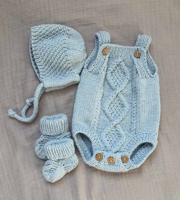 Knitted Baby Romper Set: Cotton Blend Newborn Outfit